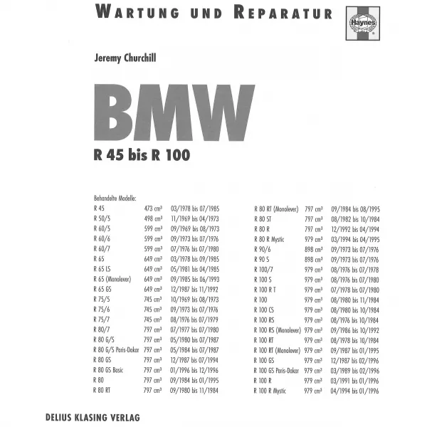 BMW R45/50/60/65/75/80/90/100 GS/LS/R/RT/S/ST 1969-1996 Twins Reparaturanleitung