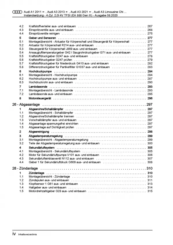 Audi A1 8X (10-18) 2,0l Instandsetzung Benzinmotor TFSI Reparaturanleitung PDF