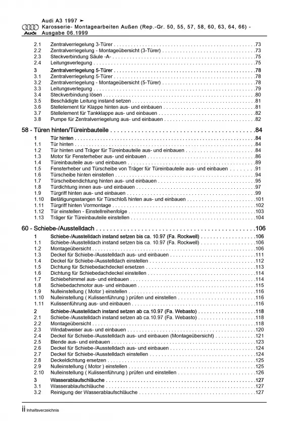 Audi A3 Typ 8L 1996-2006 Karosserie Montagearbeiten Außen Reparaturanleitung PDF