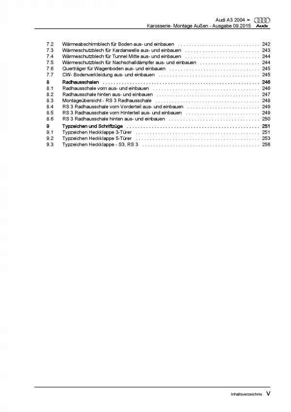 Audi A3 Typ 8P 2003-2012 Karosserie Montagearbeiten Außen Reparaturanleitung PDF
