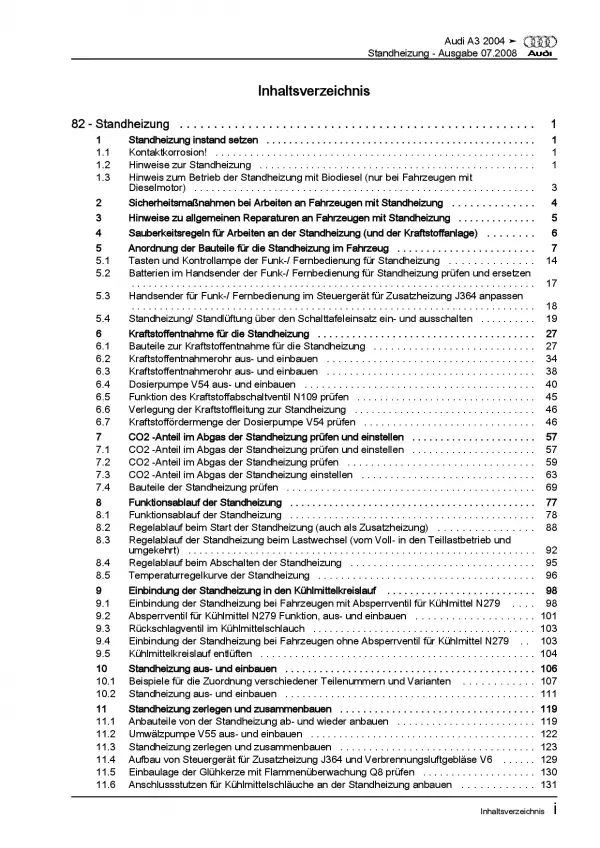 Audi A3 Typ 8P 2003-2012 Standheizung Zusatzheizung Reparaturanleitung PDF