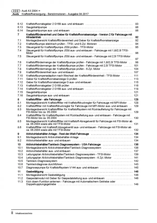 Audi A3 Typ 8P (03-12) Kraftstoffversorgung Benzinmotoren Reparaturanleitung PDF