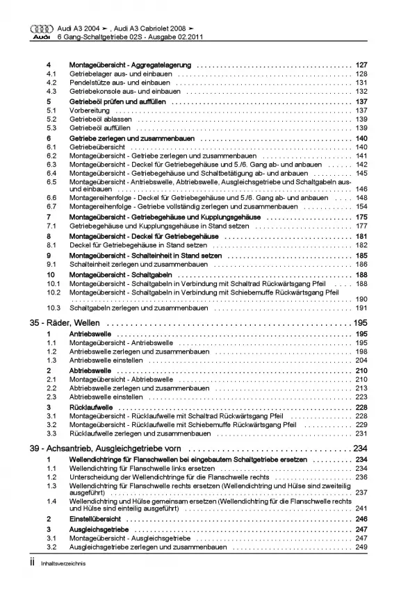 Audi A3 8P 2003-2012 6 Gang Schaltgetriebe 02S Kupplung Reparaturanleitung PDF