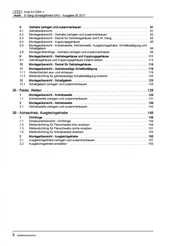 Audi A3 8P 2003-2012 6 Gang Schaltgetriebe 0AG Kupplung Reparaturanleitung PDF
