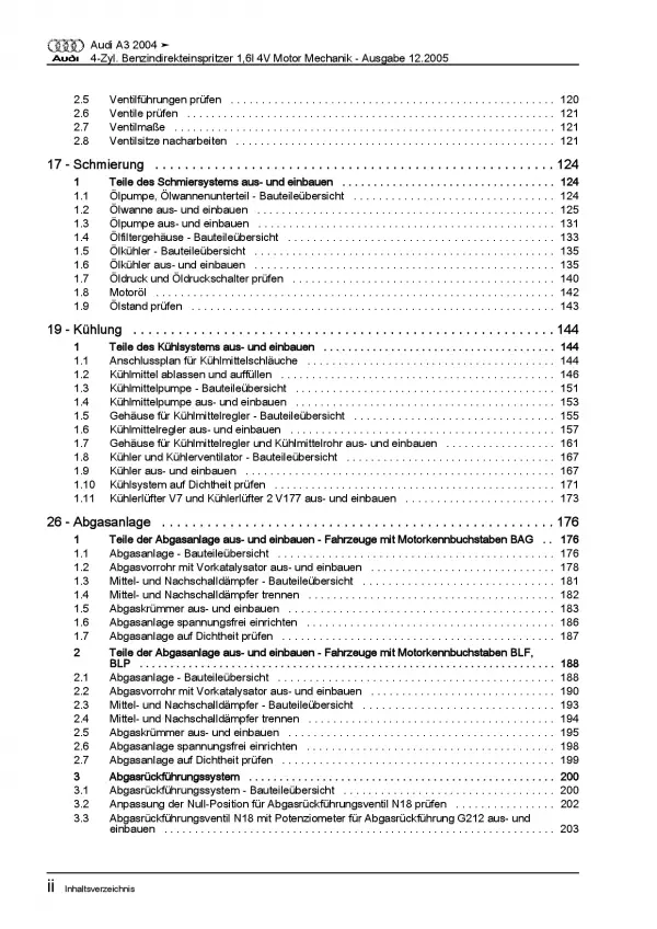 Audi A3 8P 2003-2012 1,6l Benzinmotor 115 PS Mechanik Reparaturanleitung PDF