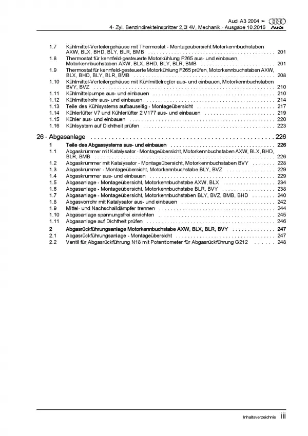 Audi A3 8P 2003-2012 2,0l Benzinmotor 150 PS Mechanik Reparaturanleitung PDF