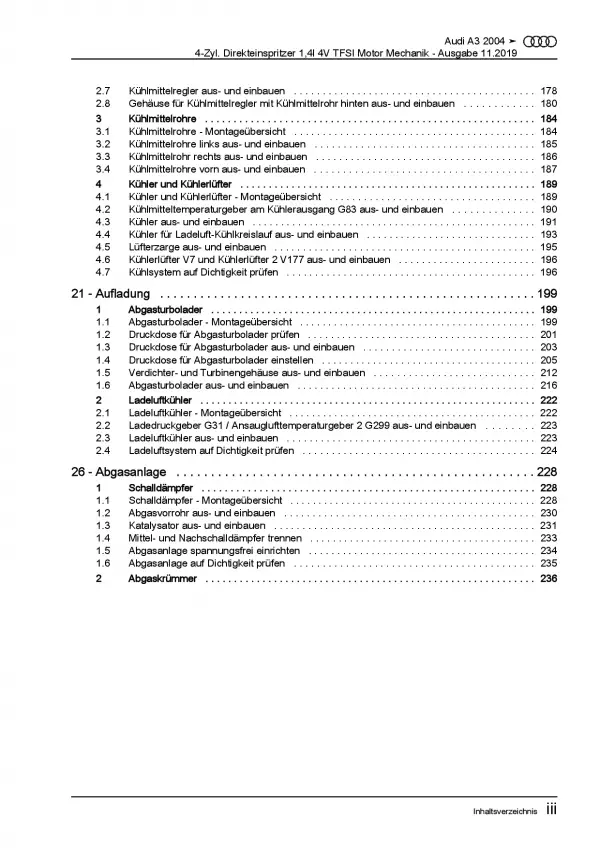 Audi A3 8P 2003-2012 1,4l Benzinmotor 125 PS Mechanik Reparaturanleitung PDF