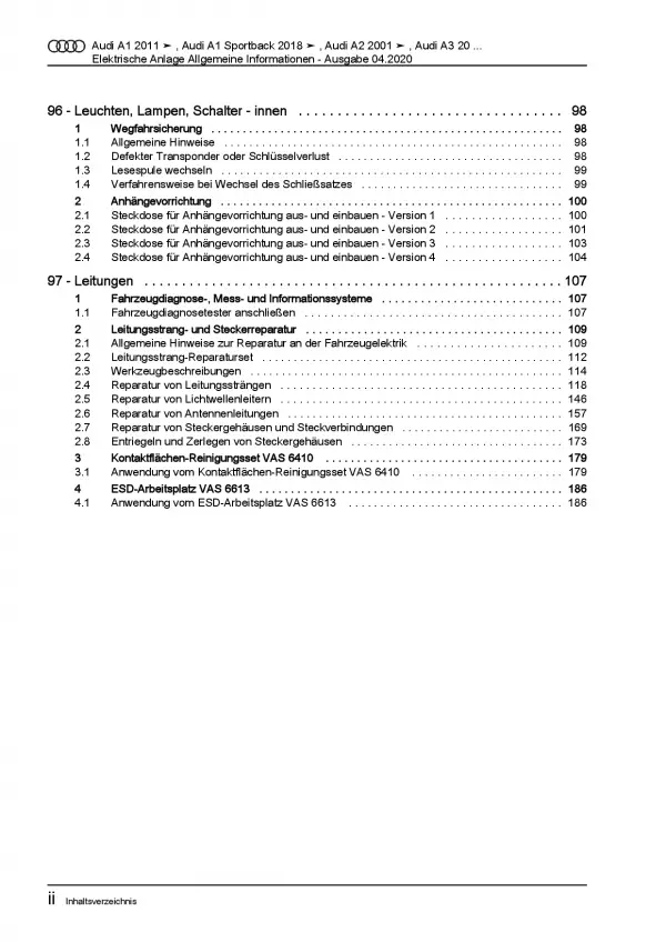 Audi A3 8P 2003-2012 Allgemeine Infos Elektrische Anlage Reparaturanleitung PDF
