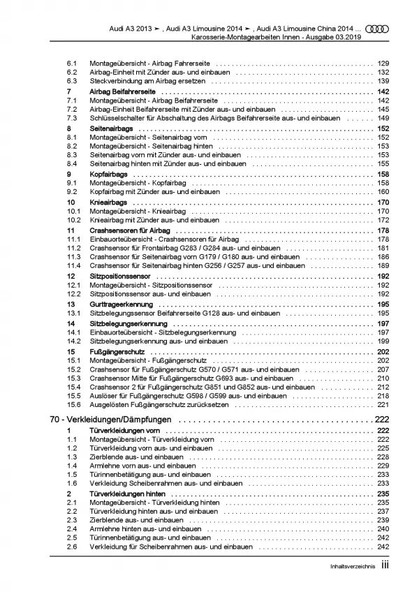 Audi A3 Typ 8V 2012-2020 Karosserie Montagearbeiten Innen Reparaturanleitung PDF