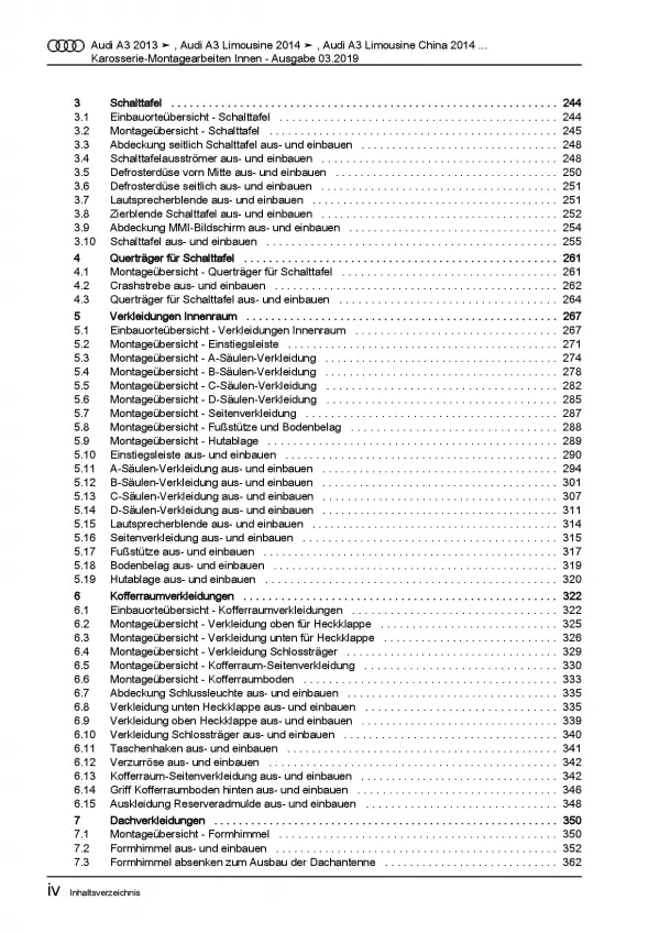 Audi A3 Typ 8V 2012-2020 Karosserie Montagearbeiten Innen Reparaturanleitung PDF