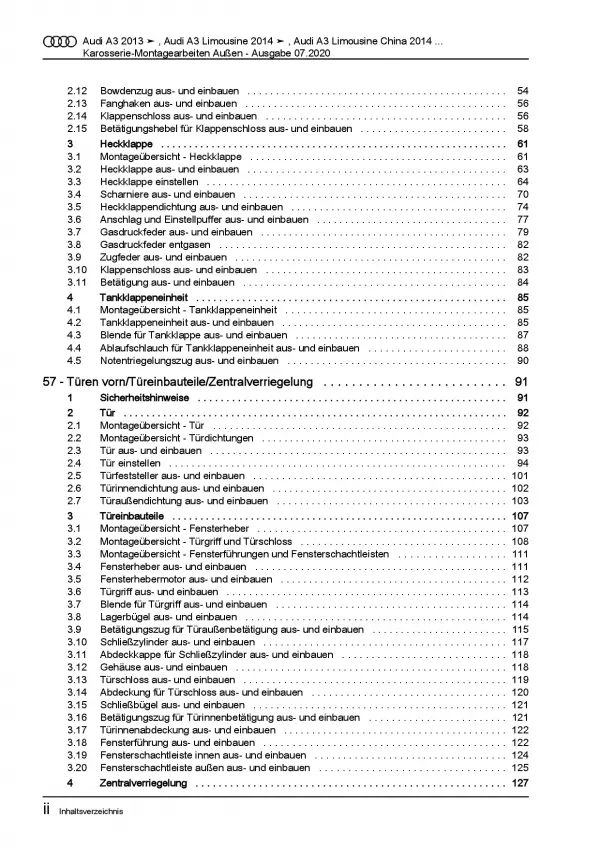 Audi A3 Typ 8V 2012-2020 Karosserie Montagearbeiten Außen Reparaturanleitung PDF
