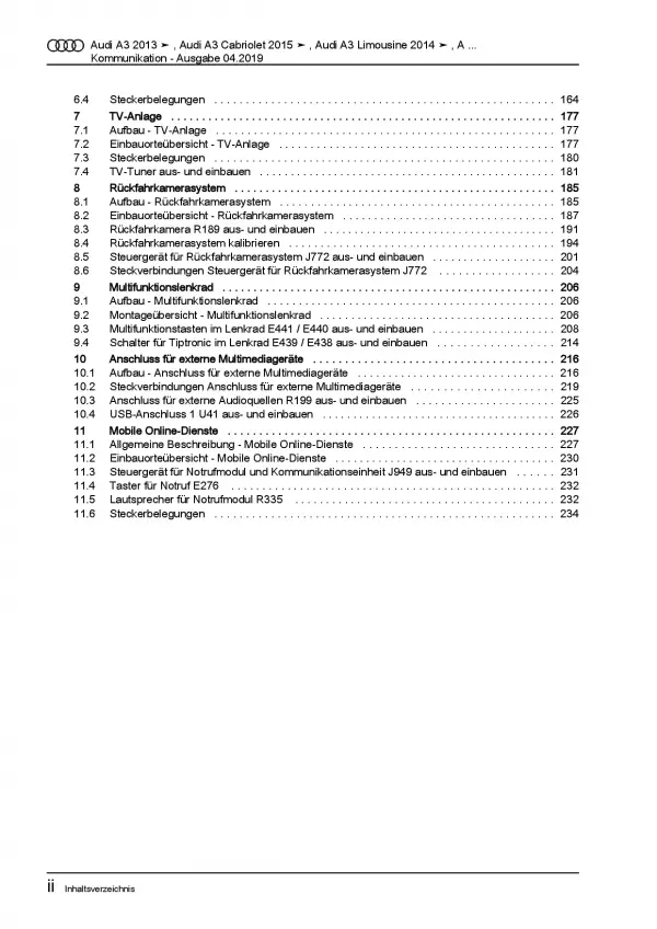 Audi A3 Typ 8V 2012-2020 Radio Navigation Kommunikation Reparaturanleitung PDF