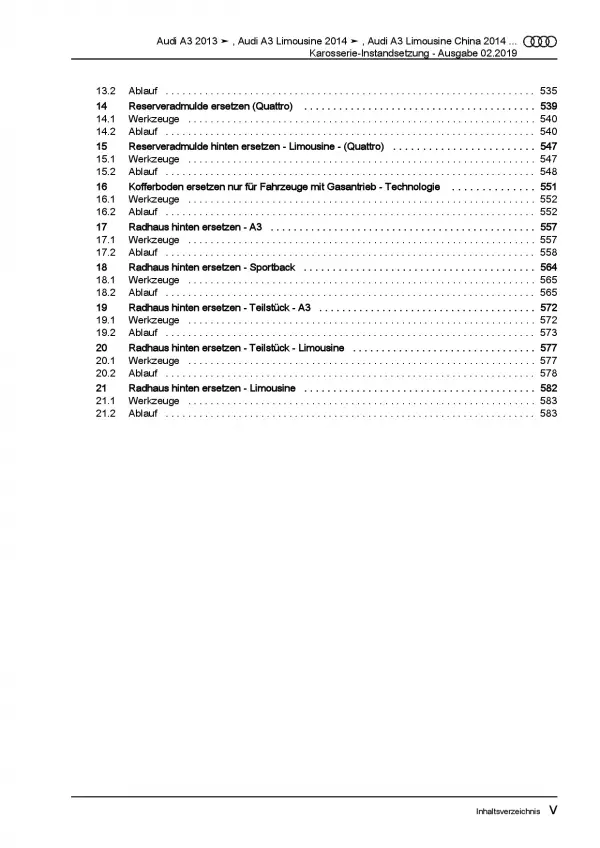 Audi A3 Typ 8V 2012-2020 Karosserie Unfall Instandsetzung Reparaturanleitung PDF
