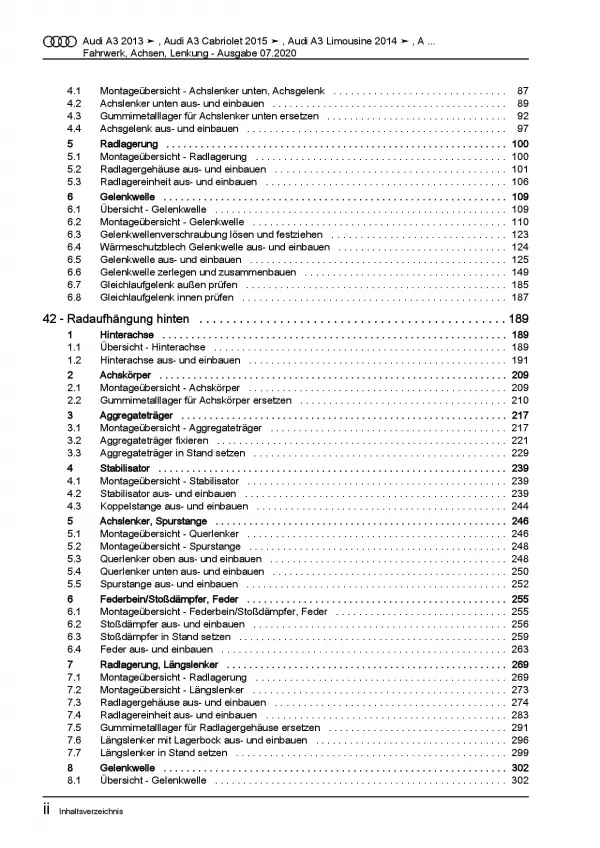 Audi A3 Typ 8V 2012-2020 Fahrwerk Achsen Lenkung Reparaturanleitung PDF