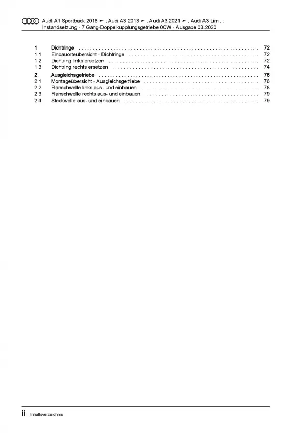 Audi A3 8V (12-20) Instandsetzung Automatikgetriebe 0CW Reparaturanleitung PDF