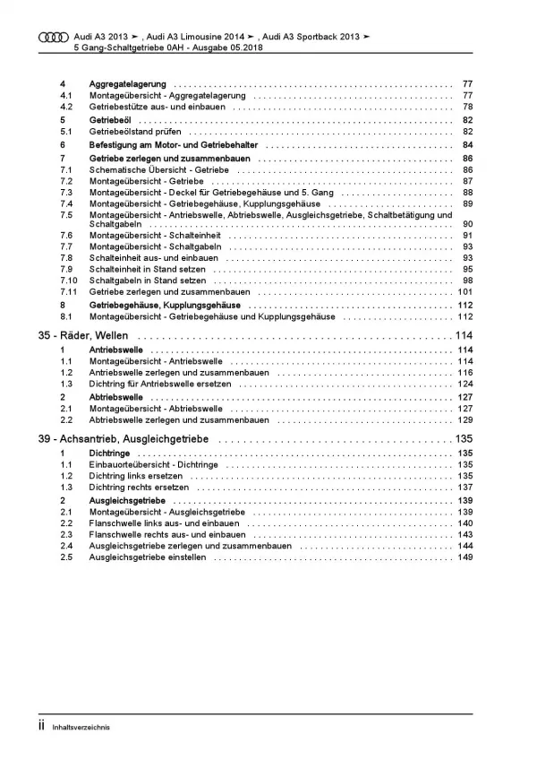 Audi A3 8V 2012-2020 5 Gang Schaltgetriebe 0AH Kupplung Reparaturanleitung PDF