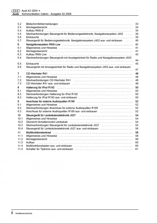 Audi A3 Cabriolet (08-13) Radio Navigation Kommunikation Reparaturanleitung PDF