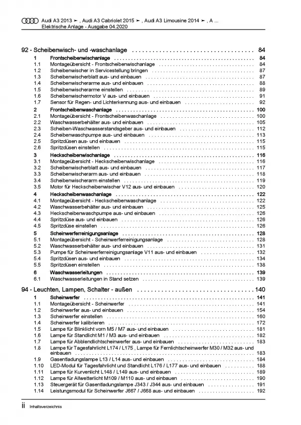Audi A3 Cabriolet 2014-2020 Elektrische Anlage Systeme Reparaturanleitung PDF
