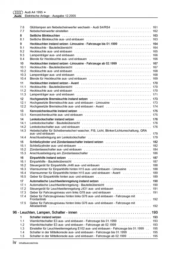 Audi A4 8D 1994-2002 Elektrische Anlage Elektrik Systeme Reparaturanleitung PDF