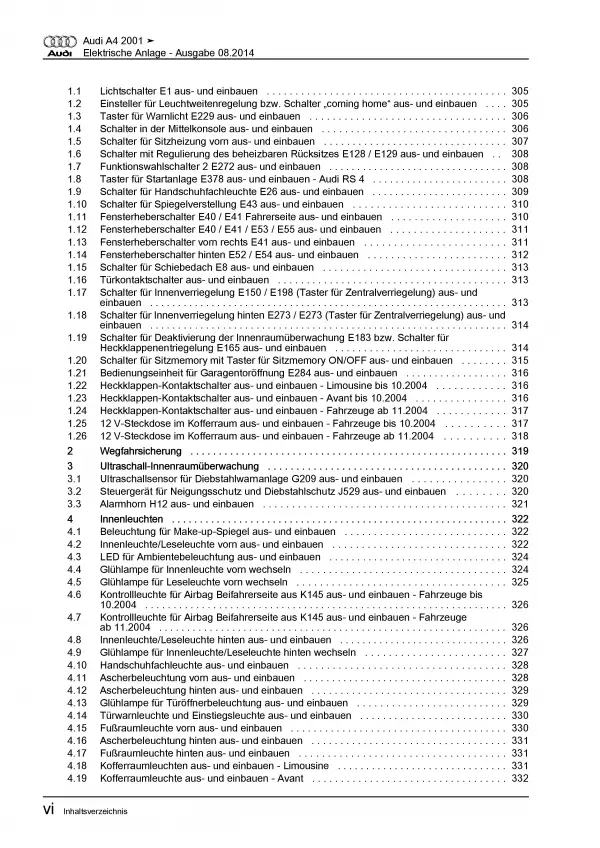 Audi A4 8E 2000-2008 Elektrische Anlage Elektrik Systeme Reparaturanleitung PDF