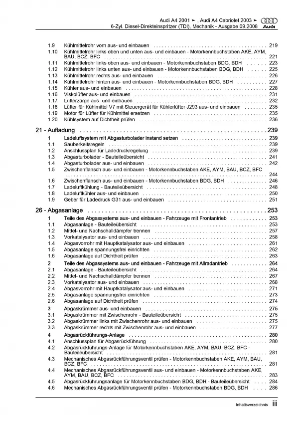 Audi A4 8E (00-08) 6-Zyl. Dieselmotor Mechanik 155-180 PS Reparaturanleitung PDF