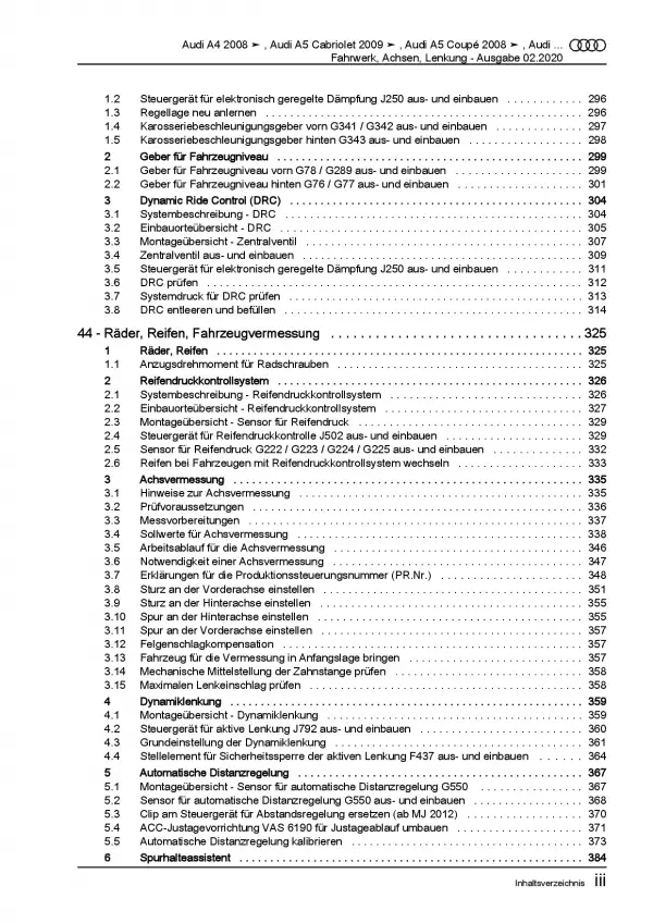 Audi A4 Typ 8K 2007-2015 Fahrwerk Achsen Lenkung Reparaturanleitung PDF