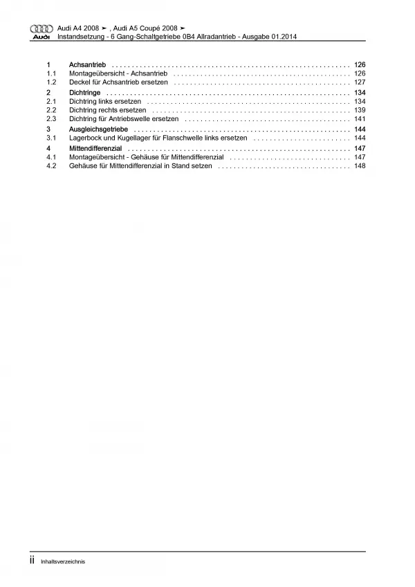 Audi A4 8K 2007-2015 Instandsetzung Schaltgetriebe 0B4 Reparaturanleitug PDF