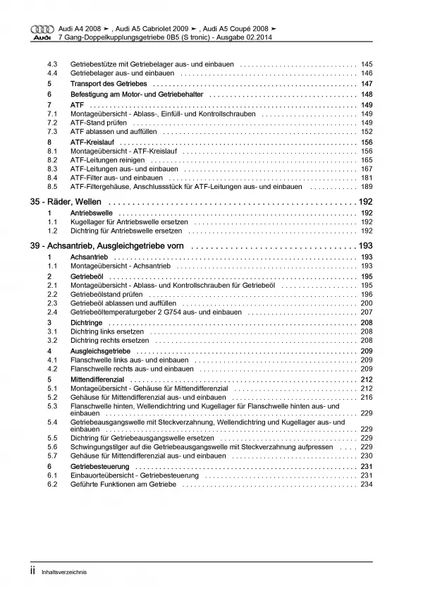 Audi A4 8K 2007-2015 7 Gang Automatikgetriebe DSG DKG 0B5 Reparaturanleitung PDF