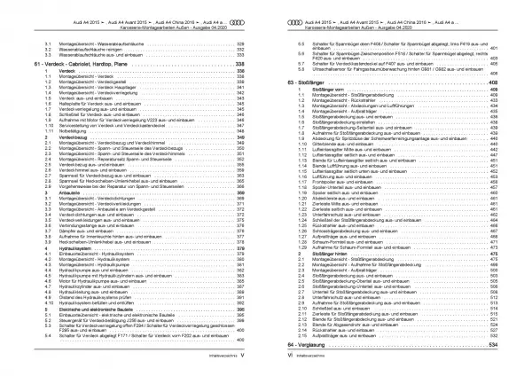 Audi A4 Typ 8W ab 2015 Karosserie Montagearbeiten Außen Reparaturanleitung PDF
