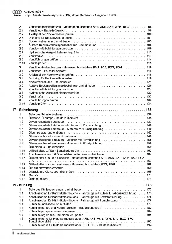 Audi A6 4B (97-05) 6-Zyl. Dieselmotor 150-180 PS Mechanik Reparaturanleitung PDF