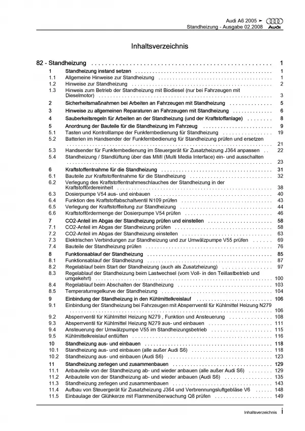 Audi A6 Typ 4F 2004-2011 Standheizung Zusatzheizung Reparaturanleitung PDF