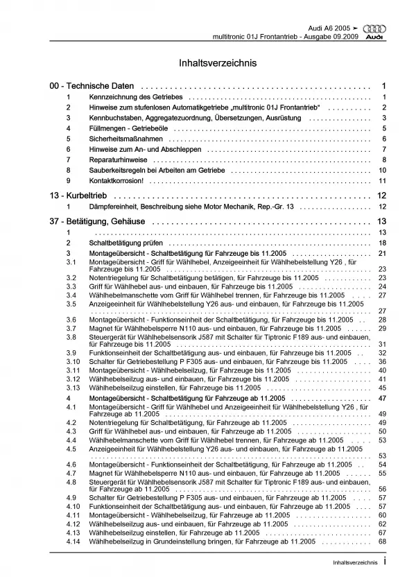 Audi A6 4F (04-11) Multitronic Getriebe 01J Frontantrieb Reparaturanleitung PDF