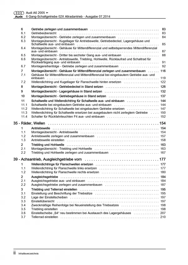 Audi A6 Typ 4F (04-11) 6 Gang Schaltgetriebe 02X Kupplung Reparaturanleitung PDF