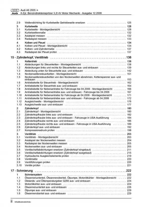 Audi A6 4F (04-11) 6-Zyl. Benzinmotor 249-256 PS Mechanik Reparaturanleitung PDF