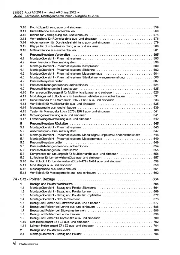 Audi A6 Typ 4G 2010-2018 Karosserie Montagearbeiten Innen Reparaturanleitung PDF