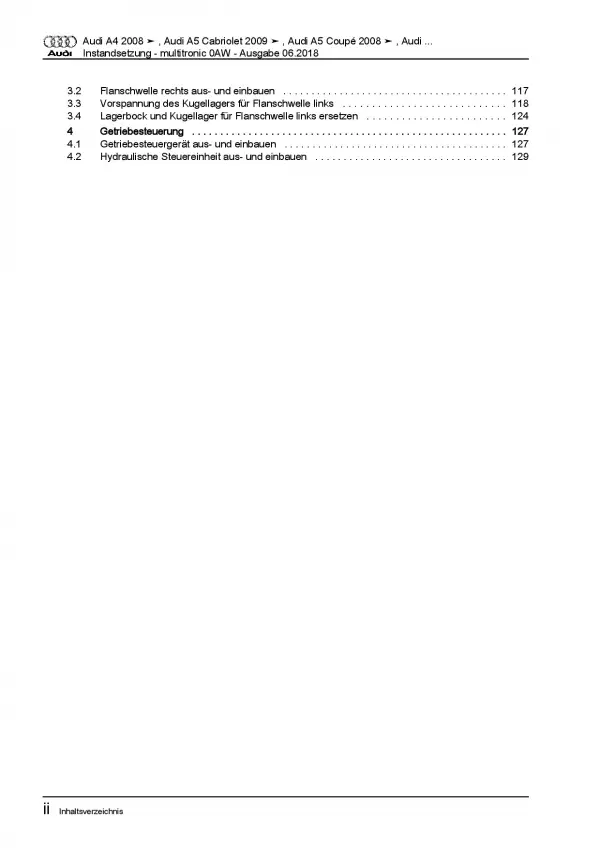 Audi A6 Typ 4G 2010-2018 Instandsetzung Multitronic 0AW Reparaturanleitung PDF