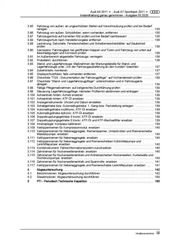 Audi A7 4G 2010-2018 Instandhaltung Inspektion Wartung Reparaturanleitung PDF