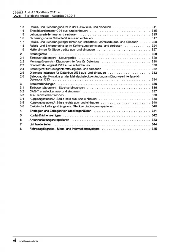Audi A7 4G 2010-2018 Elektrische Anlage Elektrik Systeme Reparaturanleitung PDF