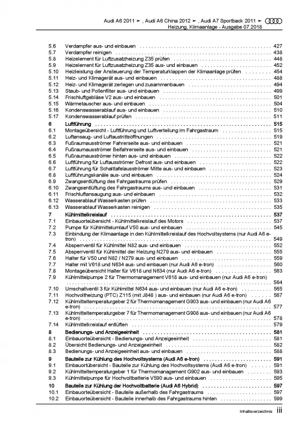 Audi A7 Typ 4G 2010-2018 Heizung Belüftung Klimaanlage Reparaturanleitung PDF