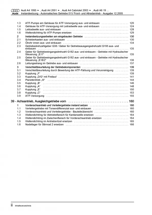 Audi A8 4D 1994-2002 Instandsetzung Automatikgetriebe 01V Reparaturanleitung PDF