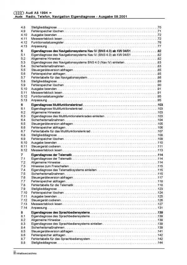 Audi A8 Typ 4D 1994-2002 Eigendiagnose Kommunikation Reparaturanleitung PDF