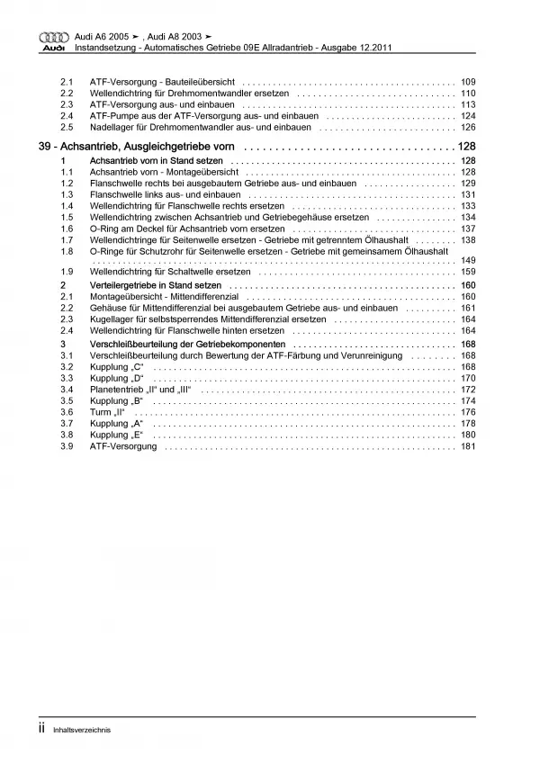 Audi A8 4E 2002-2010 Instandsetzung Automatikgetriebe 09E Reparaturanleitung PDF