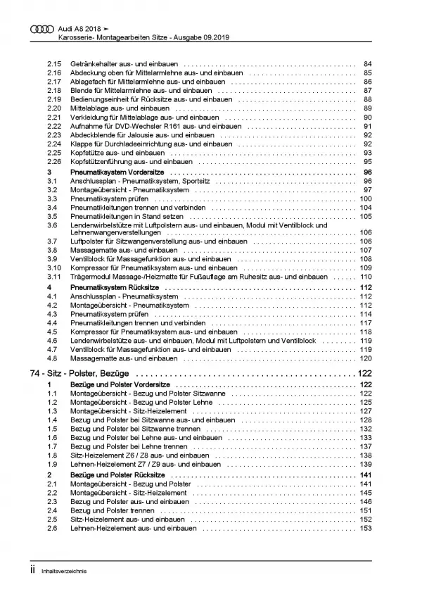 Audi A8 Typ 4N ab 2017 Karosserie Montagearbeiten Sitze Reparaturanleitung PDF