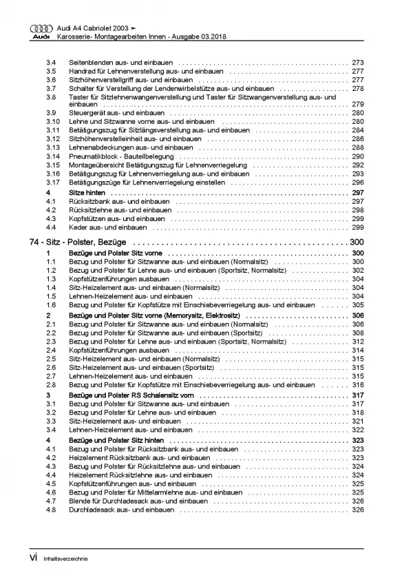Audi A4 Cabrio 2002-2009 Karosserie Montagearbeiten Innen Reparaturanleitung PDF