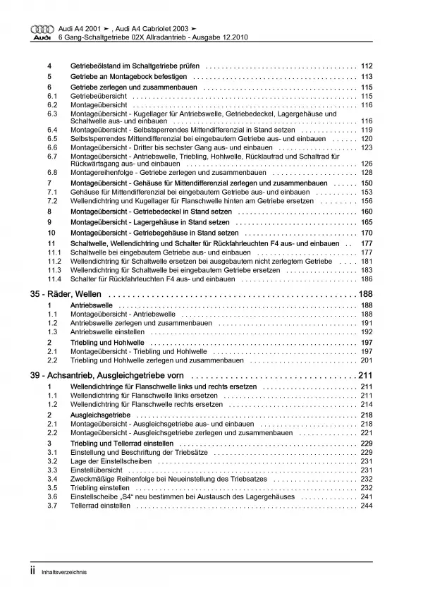 Audi A4 Cabrio (02-09) 6 Gang Schaltgetriebe 02X Kupplung Reparaturanleitung PDF