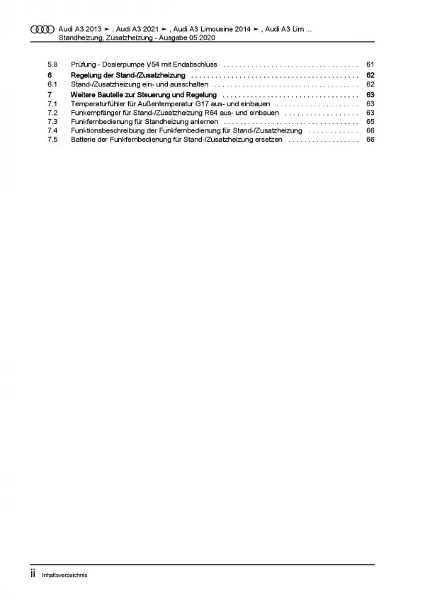 Audi Q2 Typ GA ab 2016 Standheizung Zusatzheizung Reparaturanleitung PDF