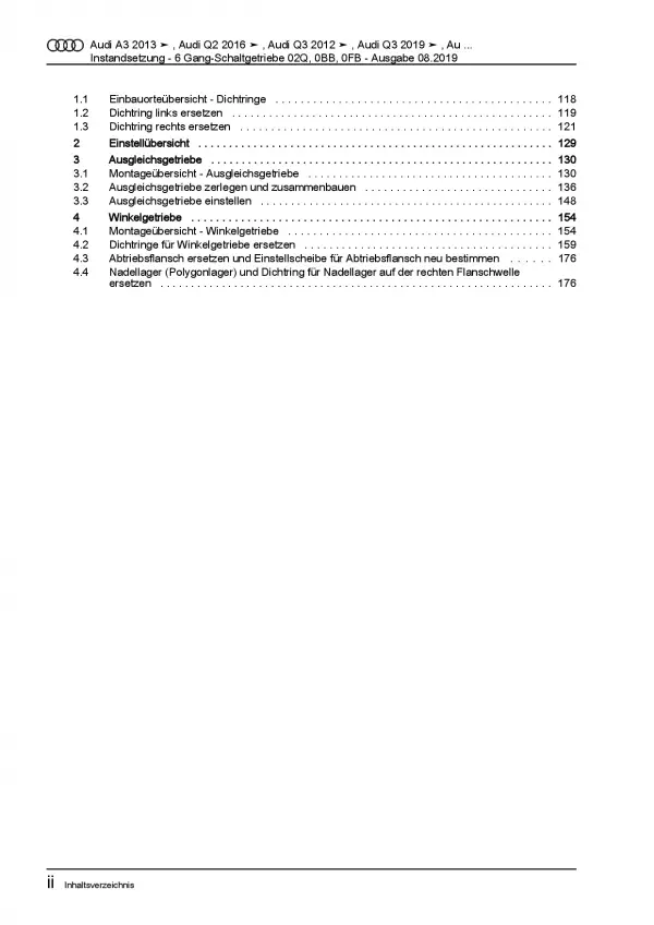 Audi Q2 ab 2016 Instandsetzung Schaltgetriebe 02Q 0BB 0FB Reparaturanleitung PDF