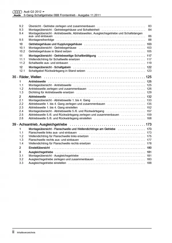 Audi Q3 8U 2011-2018 6 Gang Schaltgetriebe 0BB Kupplung Reparaturanleitung PDF
