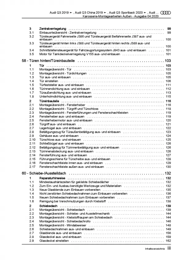 Audi Q3 Typ F3 ab 2018 Karosserie Montagearbeiten Außen Reparaturanleitung PDF