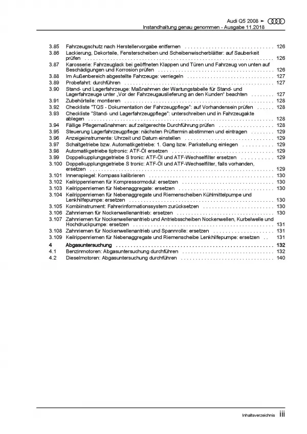 Audi Q5 8R 2008-2017 Instandhaltung Inspektion Wartung Reparaturanleitung PDF